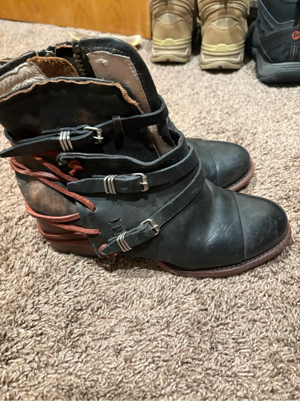 Freebird by Steven Black Leather Ankle Booties with Buckle Accents - Picture 5 of 10